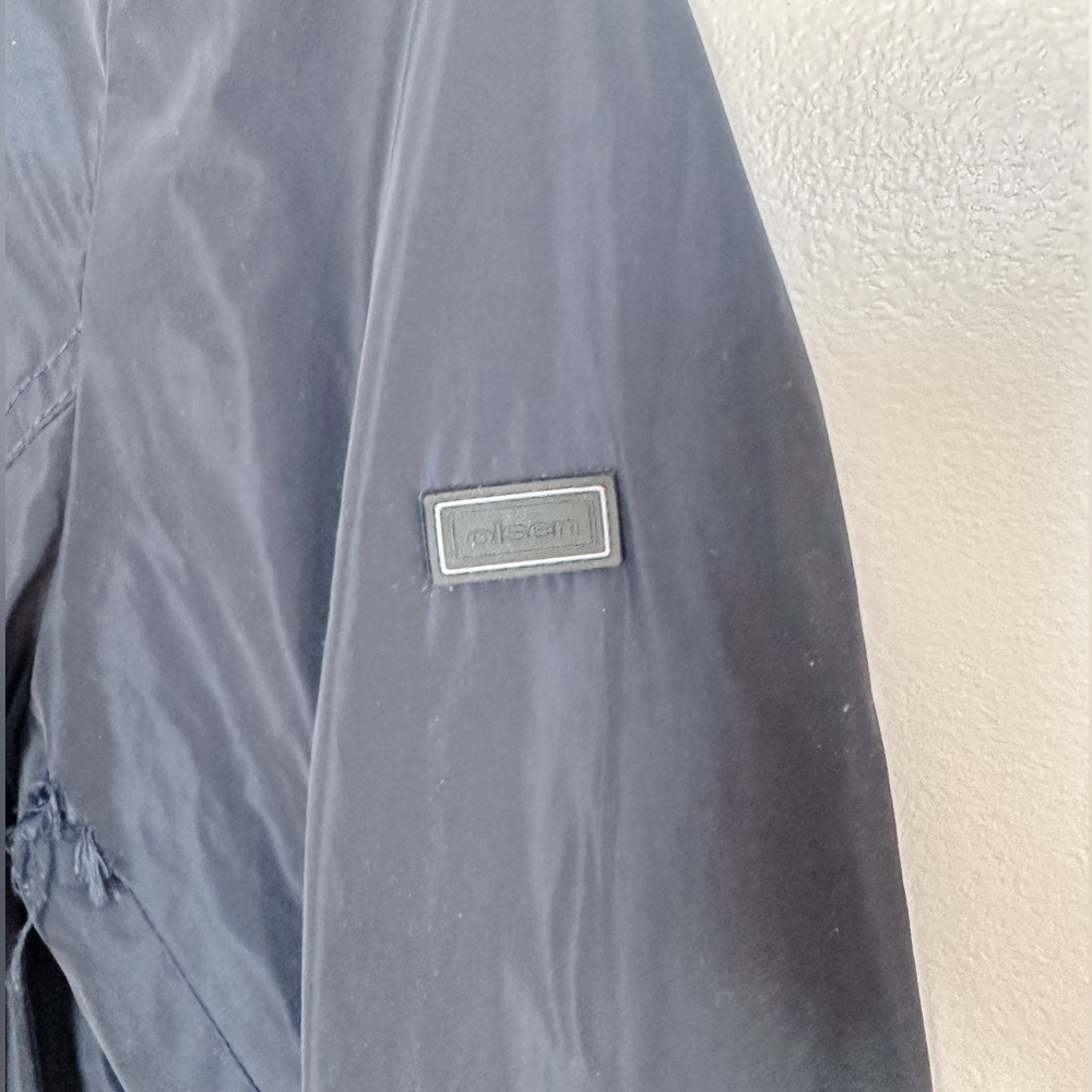 Olsen - Spring Long Hooded Jacket - Cinch Waist - Navy - Size 6 - Picture 6 of 10